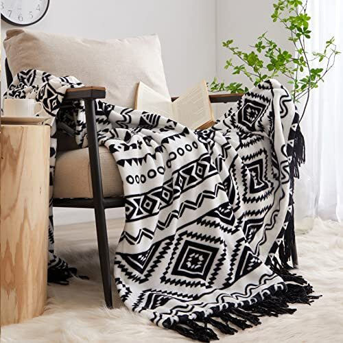 sofa decorated with blanket