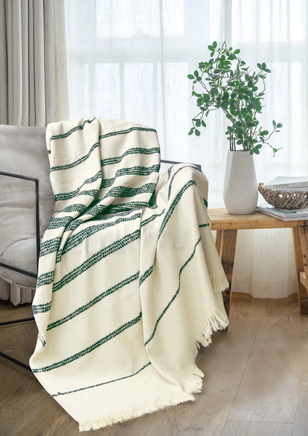 sofa decorated with blanket