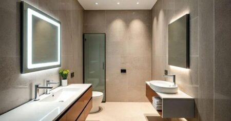 Banheiros com Iluminação LED: Beleza e Economia Energética Banheiros com iluminação LED