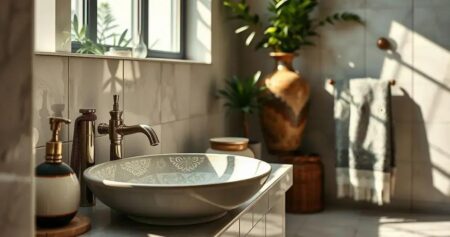 Banheiros com acessórios de cerâmica