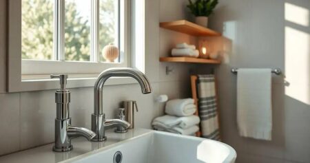 Banheiros com acessórios de metal