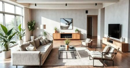 Decoração de sala de estar em conceito aberto