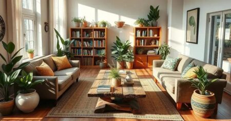 Decoração de sala de estar sustentável