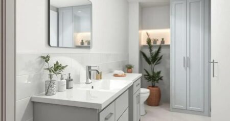 banheiro branco e cinza