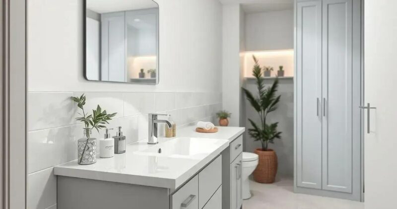 banheiro branco e cinza