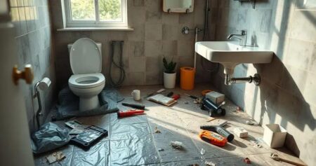 banheiro em manutenção