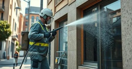 Como o jateamento é usado em limpeza de fachadas? Mosquiteiro